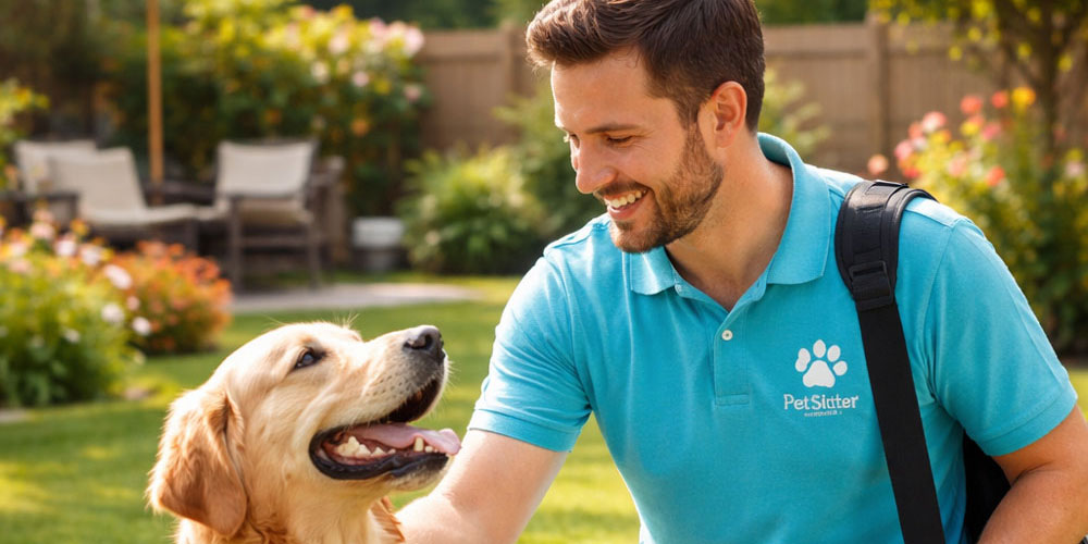Pet sitter donnant à manger à un chien